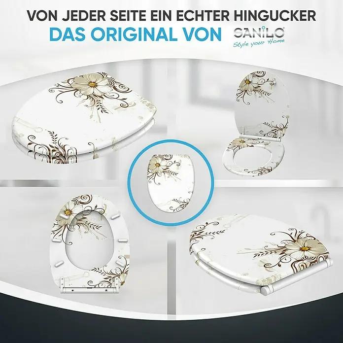SANILO WC-Sitz Flower mit Schnellverschluss - Holz, Braun, Mit Absenkautomatik