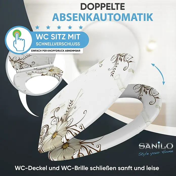 SANILO WC-Sitz Flower mit Schnellverschluss - Holz, Braun, Mit Absenkautomatik