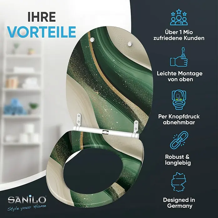 SANILO WC-Sitz Flow mit Schnellverschluss - MDF, Grün, Mit Absenkautomatik