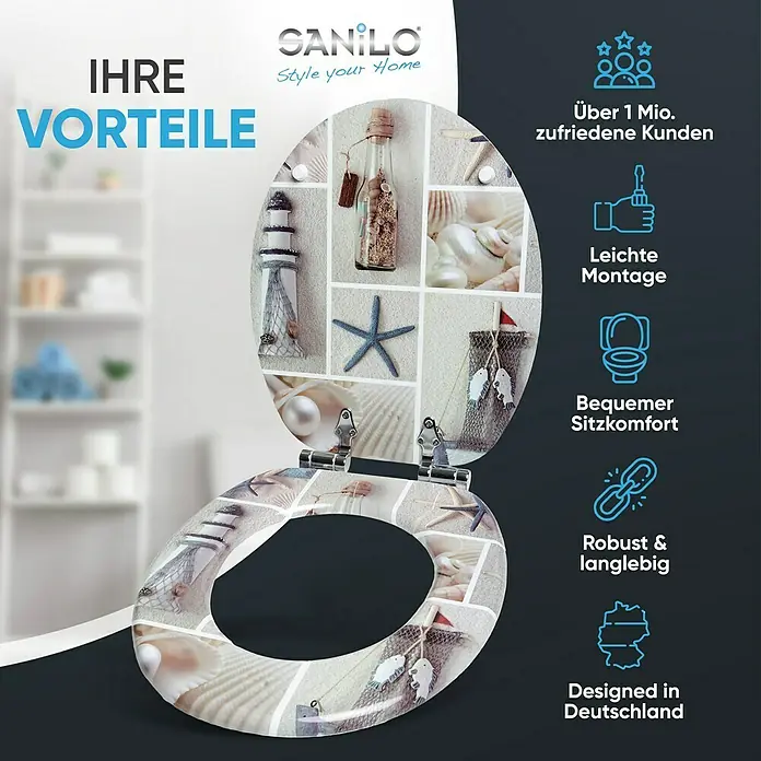SANILO WC-Sitz Meeresbrise mit Absenkautomatik - MDF, Blau, Mit Absenkautomatik