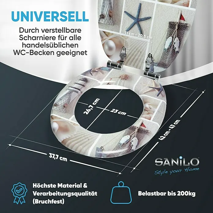 SANILO WC-Sitz Meeresbrise mit Absenkautomatik - MDF, Blau, Mit Absenkautomatik