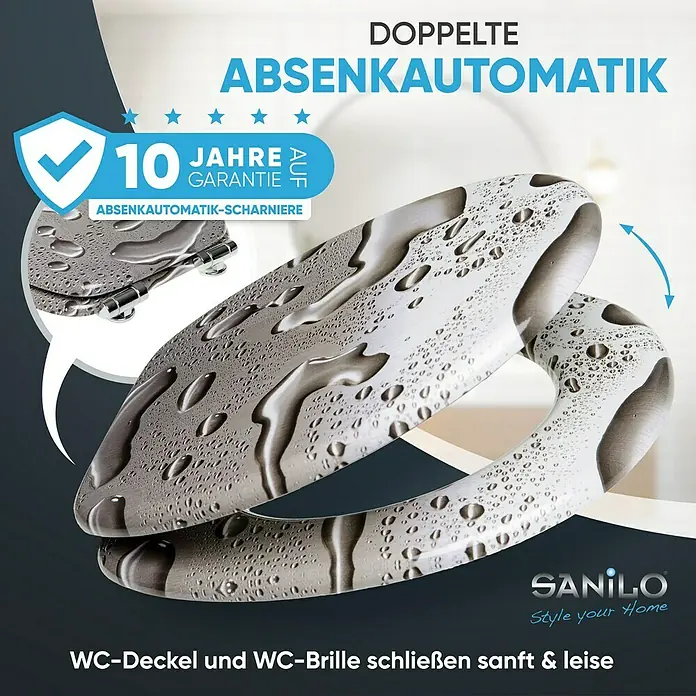 SANILO WC-Sitz Dewdrop mit Absenkautomatik - MDF, Grau, Mit Absenkautomatik