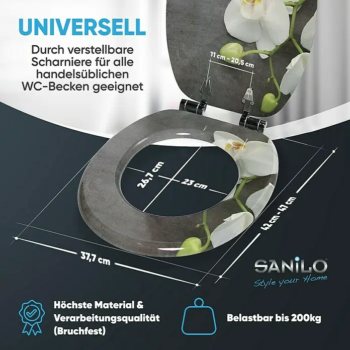 SANILO WC-Sitz Pretty mit Absenkautomatik - MDF, Grau, Mit Absenkautomatik