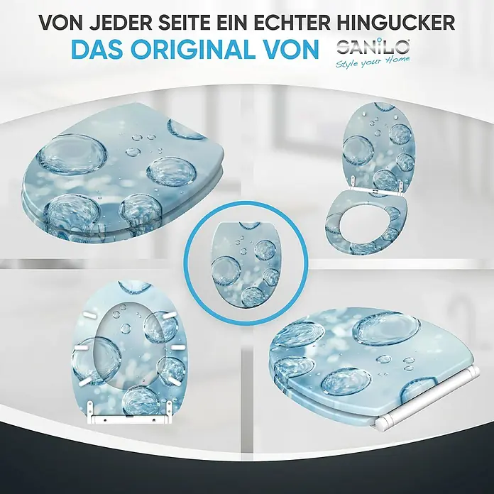 SANILO WC-Sitz Bubbles mit Schnellverschluss - MDF, Blau, Mit Absenkautomatik