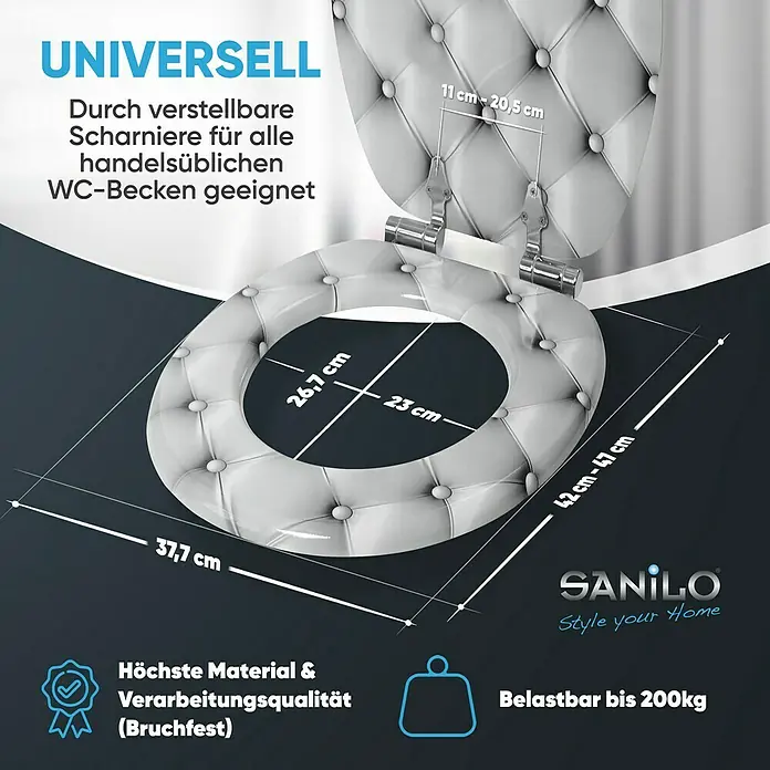 SANILO WC-Sitz Comfort mit Absenkautomatik - MDF, Grau, Mit Absenkautomatik