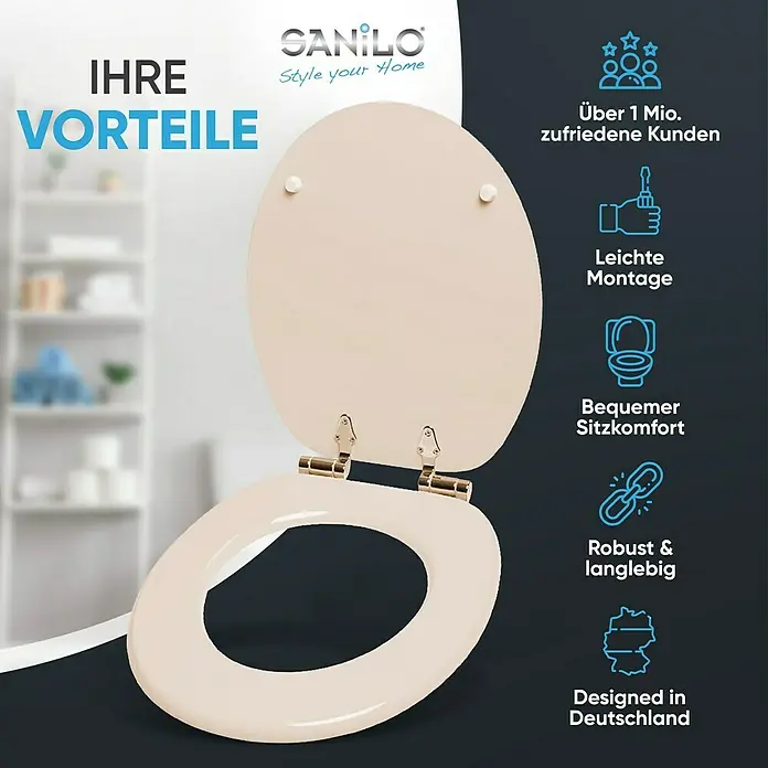 SANILO WC-Sitz Bahamabeige mit Absenkautomatik - MDF, Beige, Mit Absenkautomatik