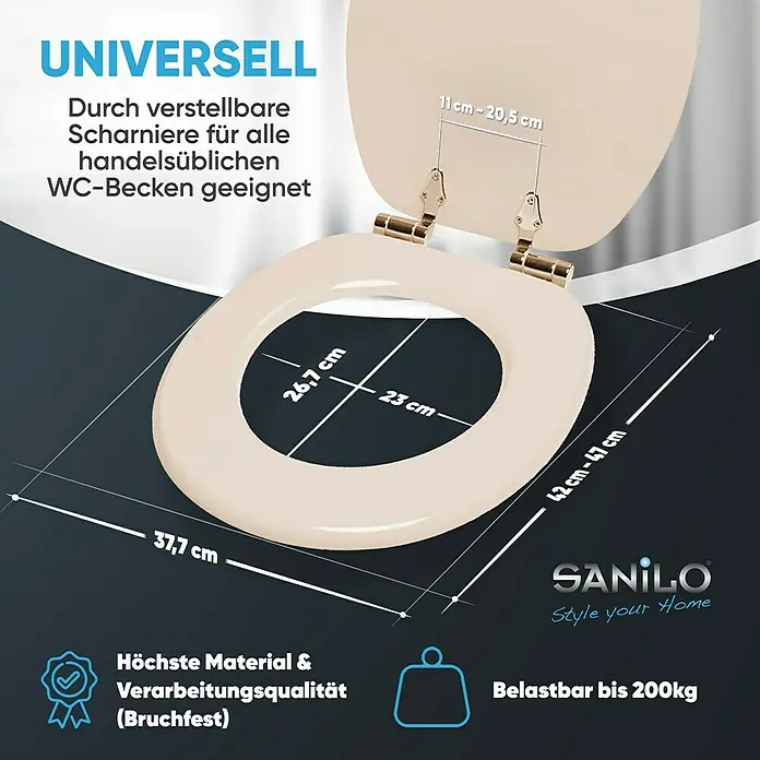 SANILO WC-Sitz Bahamabeige mit Absenkautomatik - MDF, Beige, Mit Absenkautomatik