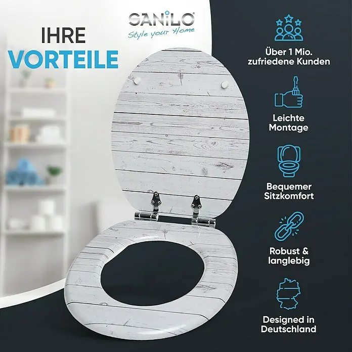 SANILO WC-Sitz Timber mit Absenkautomatik - MDF, Grau, Mit Absenkautomatik