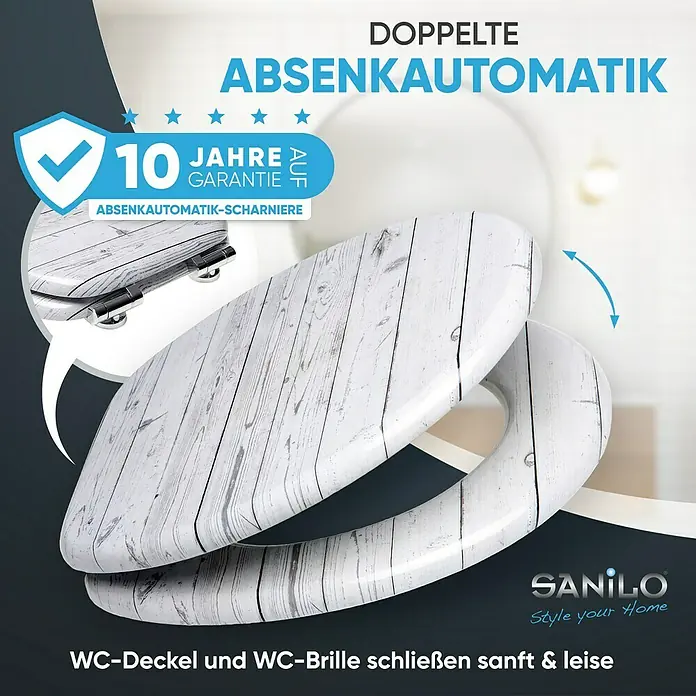 SANILO WC-Sitz Timber mit Absenkautomatik - MDF, Grau, Mit Absenkautomatik