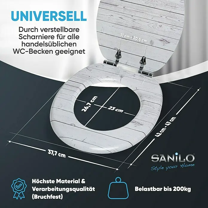 SANILO WC-Sitz Timber mit Absenkautomatik - MDF, Grau, Mit Absenkautomatik