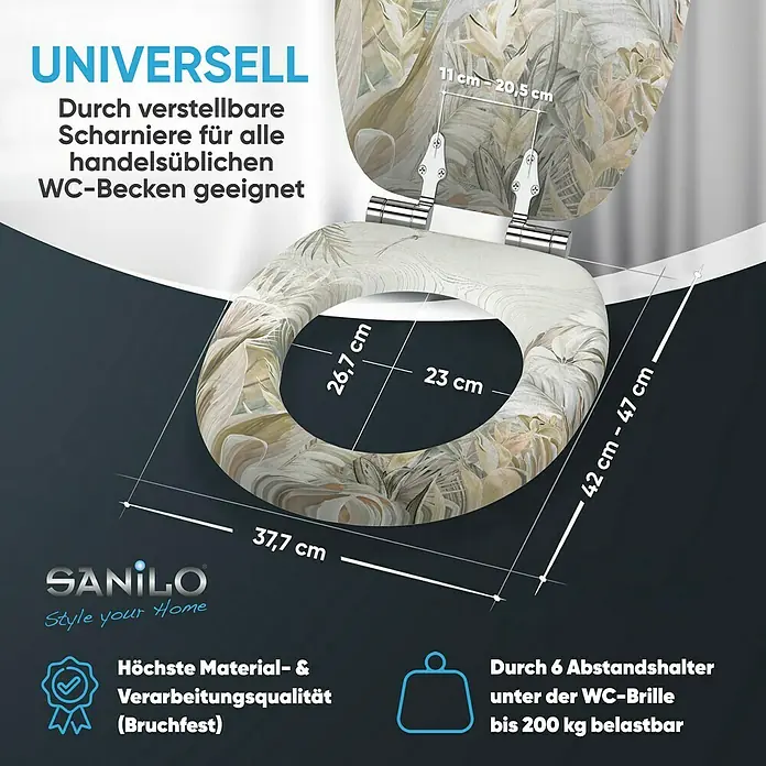 SANILO WC-Sitz Hortus mit Absenkautomatik - MDF, Weiß, Mit Absenkautomatik