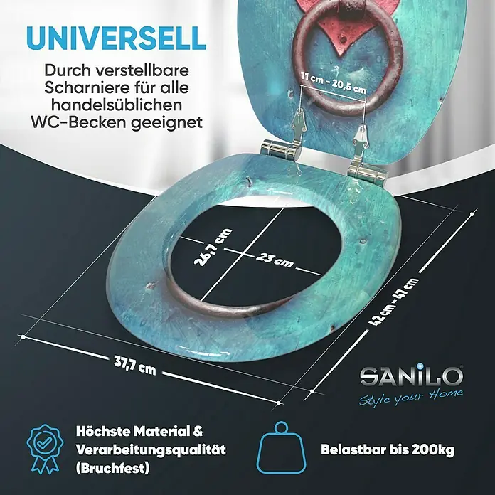 SANILO WC-Sitz Knocker mit Absenkautomatik - MDF, Türkis, Mit Absenkautomatik