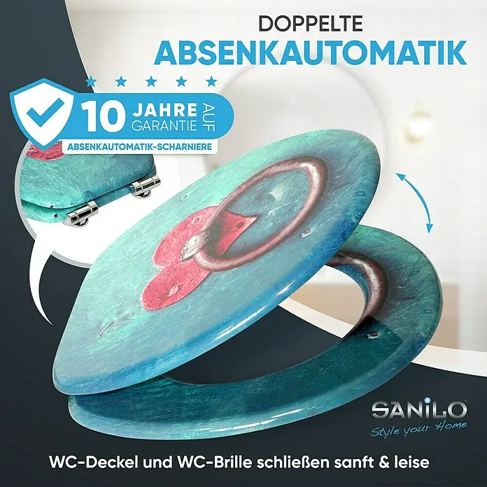 SANILO WC-Sitz Knocker mit Absenkautomatik - MDF, Türkis, Mit Absenkautomatik