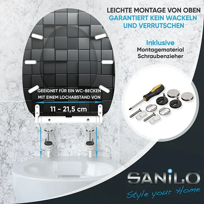 SANILO WC-Sitz Cube mit Schnellverschluss - MDF, Schwarz, Mit Absenkautomatik
