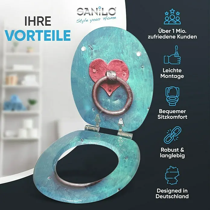 SANILO WC-Sitz Knocker mit Absenkautomatik - MDF, Türkis, Mit Absenkautomatik