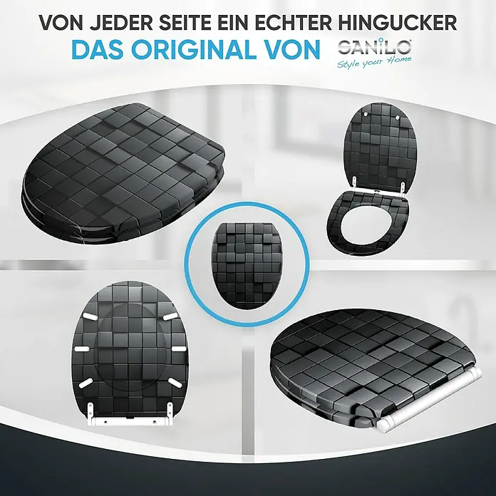 SANILO WC-Sitz Cube mit Schnellverschluss - MDF, Schwarz, Mit Absenkautomatik