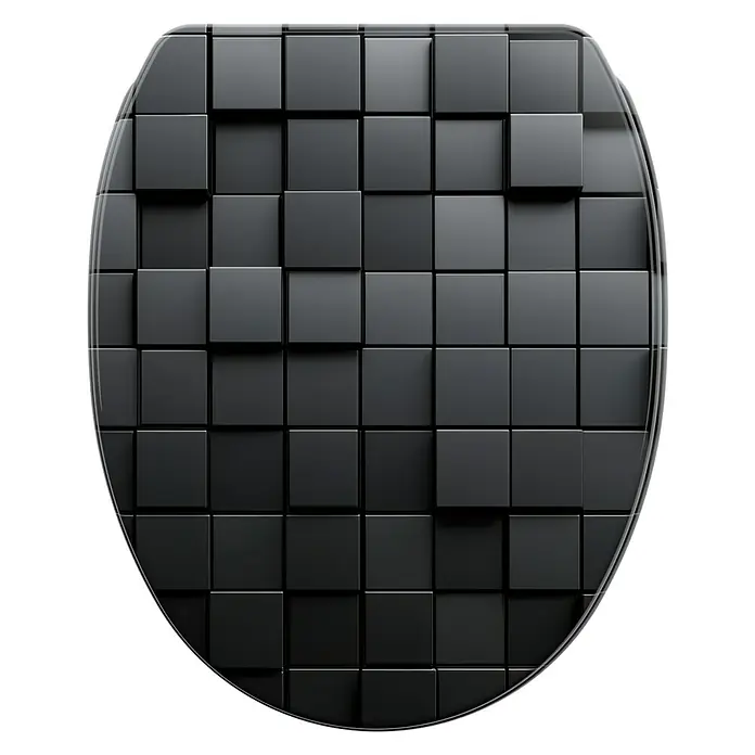 SANILO WC-Sitz Cube mit Schnellverschluss - MDF, Schwarz, Mit Absenkautomatik