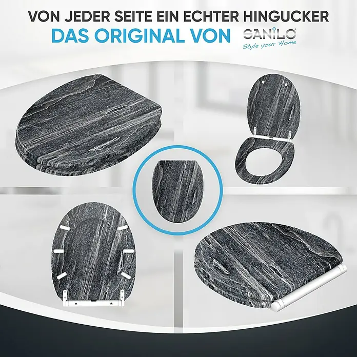 SANILO WC-Sitz Schiefer mit Schnellverschluss - MDF, Schwarz, Mit Absenkautomatik