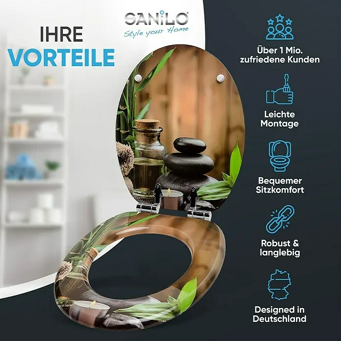 SANILO WC-Sitz Spa mit Absenkautomatik - MDF, Braun, Mit Absenkautomatik