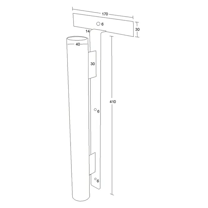 WMT Eindrehhalterung für Sonnenschirme - Dunkelgrün, Stahl - Produktbild eines Metallständers mit den Maßen 410 x 170 x 30 mm und 6 mm Bohrungen zur Befestigung.