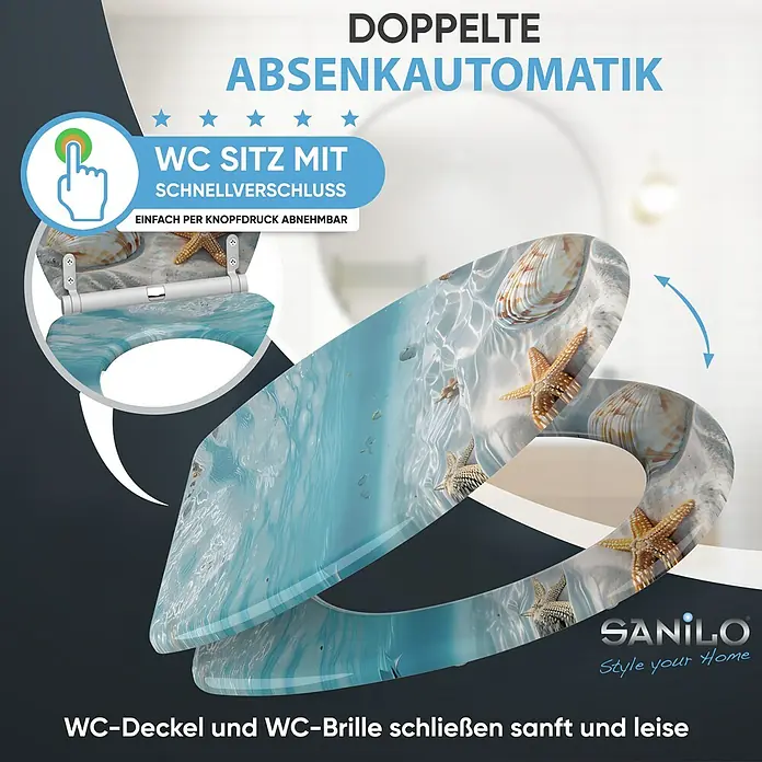 SANILO WC-Sitz Waterworld mit Schnellverschluss - MDF, Blau, Mit Absenkautomatik
