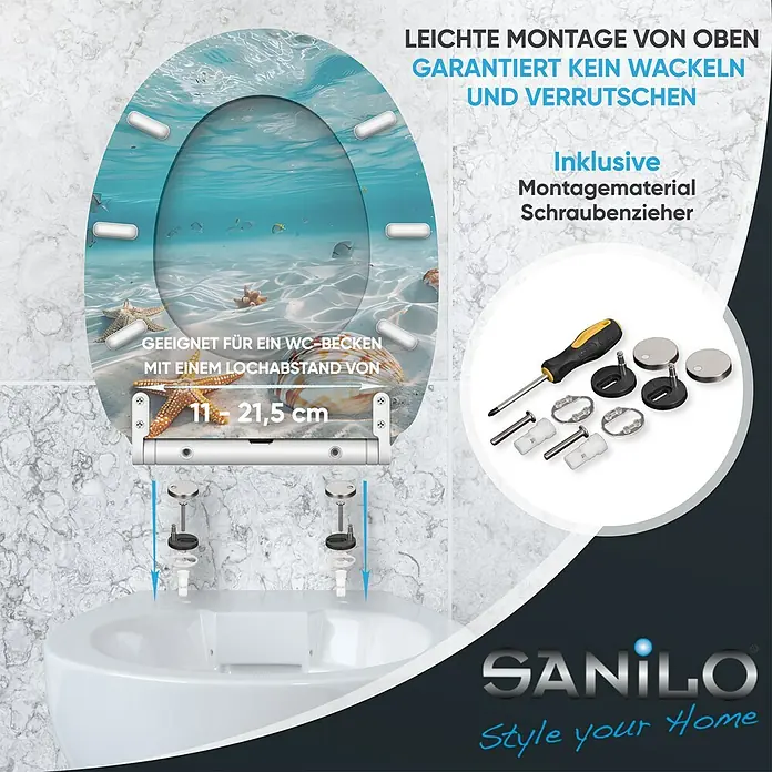 SANILO WC-Sitz Waterworld mit Schnellverschluss - MDF, Blau, Mit Absenkautomatik