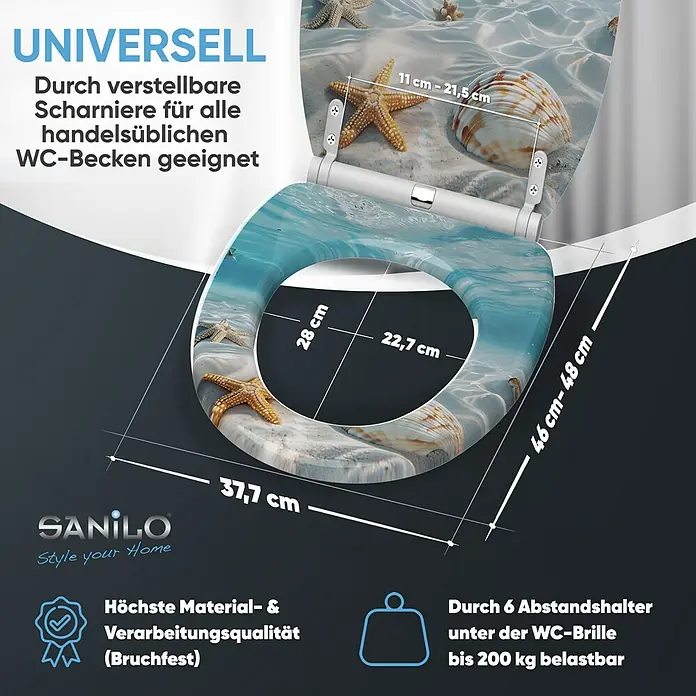 SANILO WC-Sitz Waterworld mit Schnellverschluss - MDF, Blau, Mit Absenkautomatik