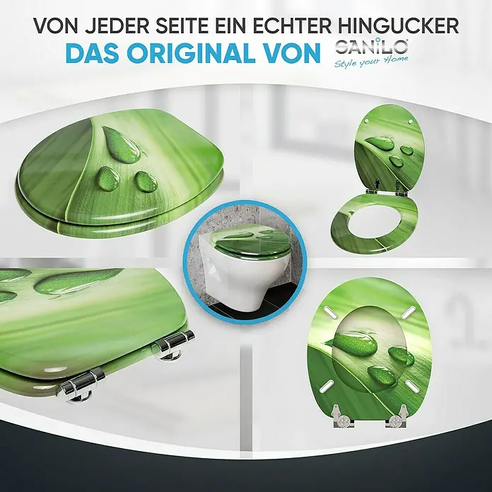 SANILO WC-Sitz Green Leaf mit Absenkautomatik - MDF, Grün, Mit Absenkautomatik