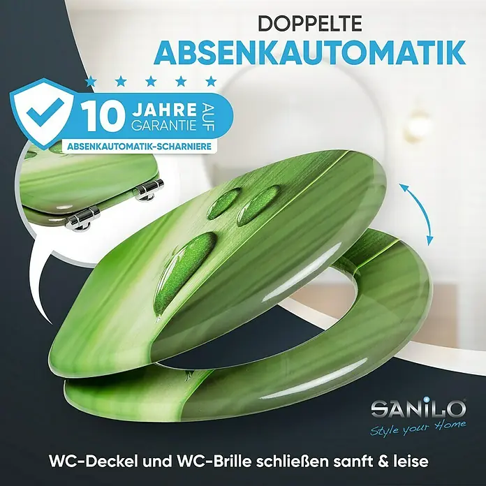 SANILO WC-Sitz Green Leaf mit Absenkautomatik - MDF, Grün, Mit Absenkautomatik