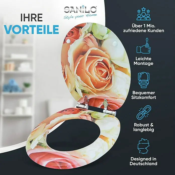 SANILO WC-Sitz Rosa Rose mit Absenkautomatik - MDF, Pink, Mit Absenkautomatik