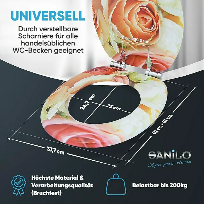 SANILO WC-Sitz Rosa Rose mit Absenkautomatik - MDF, Pink, Mit Absenkautomatik