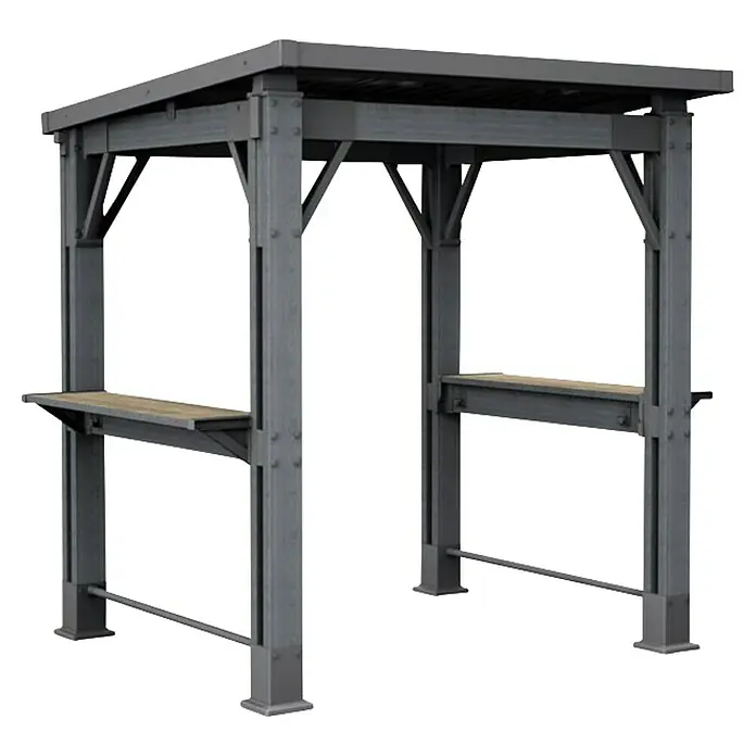 Keter Pérgola para barbacoa Grill Gazebo - An x Pr: 247 x 200 cm, Antracita, Plástico - Robusto pabellón exterior de metal gris con mostradores de madera y techo.