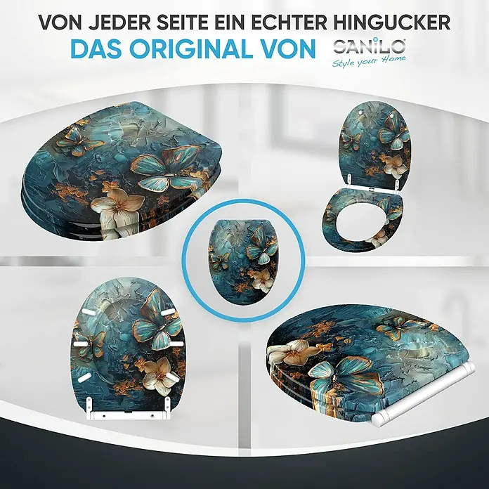 SANILO WC-Sitz Mariposa mit Schnellverschluss - MDF, Blau, Mit Absenkautomatik