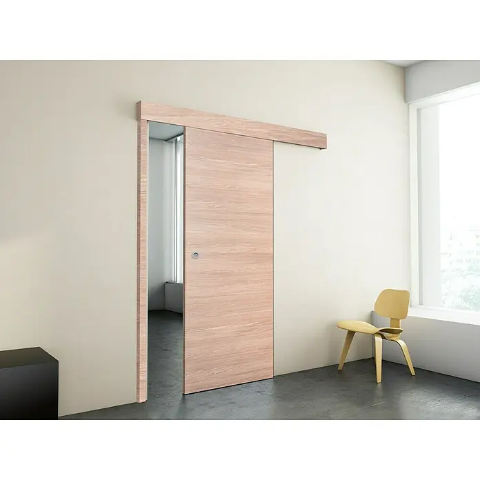 Estructura batiente Roble Gris - 67 x 2.140 mm, Roble Gris - Elegante puerta corredera de madera clara, que aporta un estilo moderno y minimalista al espacio. Perfecta para soluciones de ahorro de espacio.