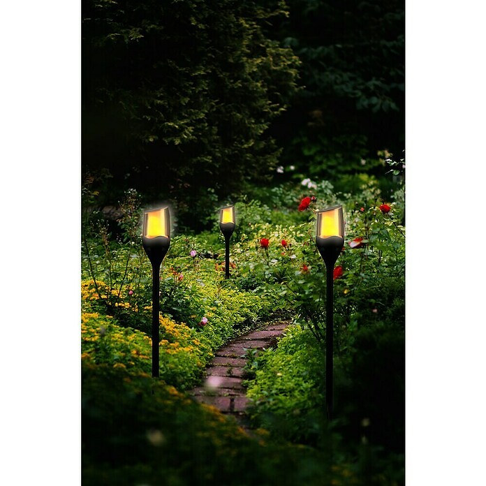 Solar-Erdspieß Gartenfackel mit Flammeneffekt (Schwarz, IP65, 14 x 23 cm) | BAUHAUS