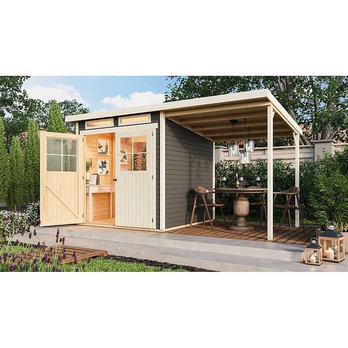 Karibu Gartenhaus (Terragrau, Holz, 3,02 m², Mit Anbau)