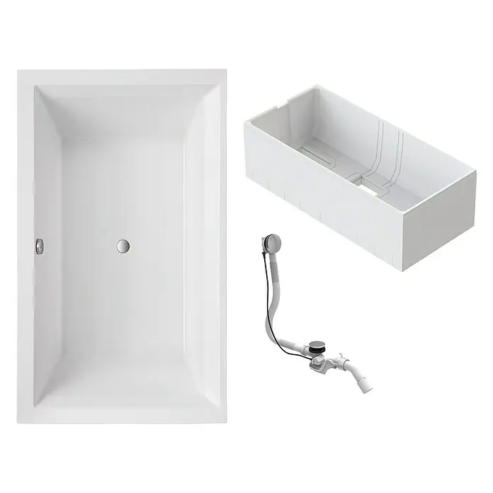 Interpromo Badewanne Mare inkl. Wannenträger 190 x 120 x 65 - 190 x 120 cm, Acryl, Weiß