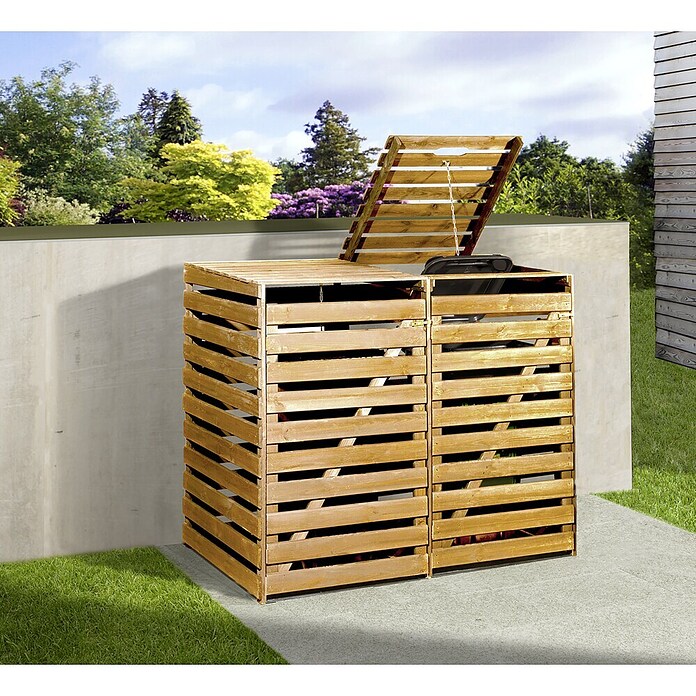 Weka Mülltonnenbox (92 x 148 x 122 cm, Honigbraun)