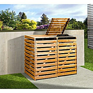 Weka Mülltonnenbox (Außenbreite inkl. Dachüberstand: 148 cm, Außentiefe inkl. Dachüberstand: 92 cm, Holz, Honigbraun, Geeignet für Anzahl Mülltonnen: 2 Stk.)