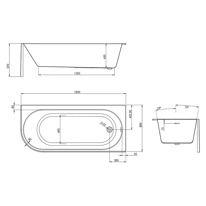 Interpromo Badewanne Rio Canto - Acryl, Weiß
