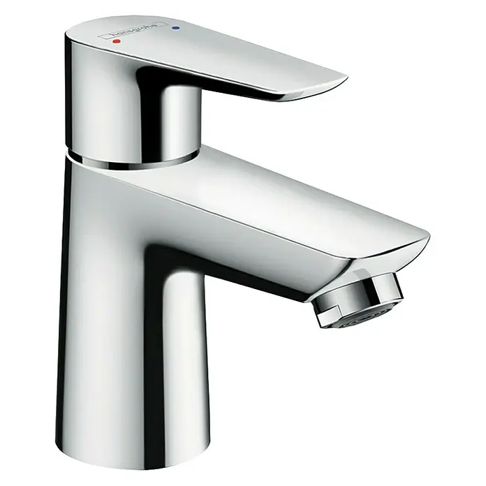 Hansgrohe Talis E Waschtischarmatur 80 - Chrom, Glänzend - Bild einer glänzenden Hansgrohe Waschtischarmatur mit klaren Linien und minimalistischem Design.