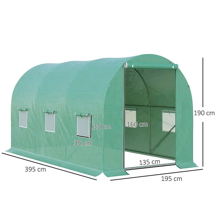 Outsunny Gewächshaus - 195 x 395 cm, Material Seitenwand: Kunststoff, 4 mm