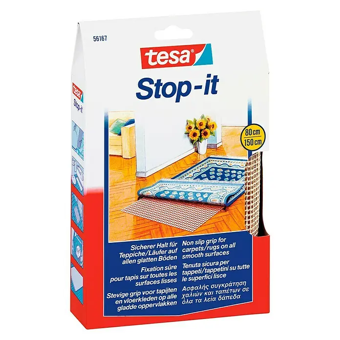 Tesa Teppichgleitschutz Stop-It - 150 x 80 cm, Rutschhemmend - Die Tesa Stop-it Antirutschmatte für Teppiche und Läufer auf glatten Böden bietet sicheren Halt und verhindert Verrutschen.