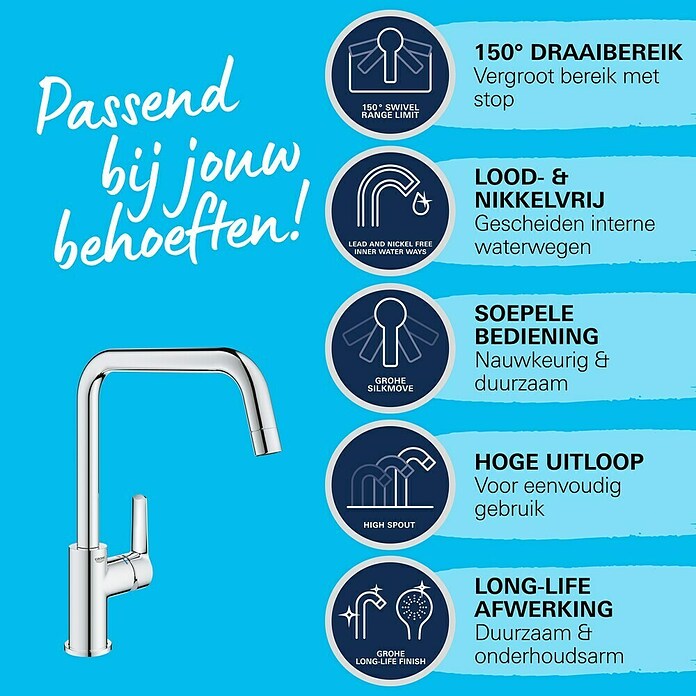 Grohe Start Keukenkraan Start U-uitloop (Chroom, Glanzend, U-uitloop) | BAUHAUS