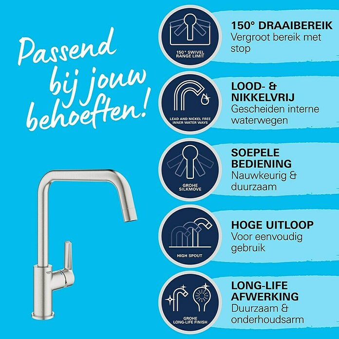 Grohe QuickFix Keukenkraan Start U-uitloop (Supersteel RVS look) | BAUHAUS