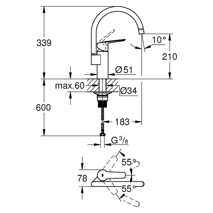 Grohe QuickFix Spültischarmatur Start 2021 (Ausladung Armatur: 183 mm, Chrom, Glänzend) | BAUHAUS