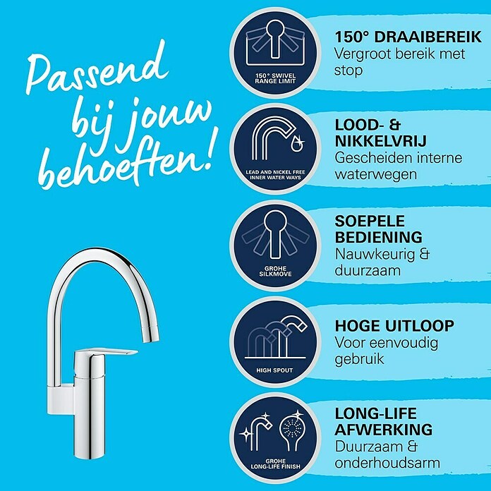 Grohe QuickFix Keukenkraan Start C-uitloop (Afvoer armatuur: 183 mm, Chroom, Glanzend) | BAUHAUS