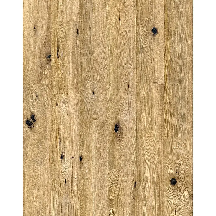 Granorte Korkboden Ecoprint - Eiche Antique, Landhausdiele, 1.164 x 194 x 8,5 mm - Helles braunes Holzparkett mit natürlicher Maserung und markanten dunklen Ästen.