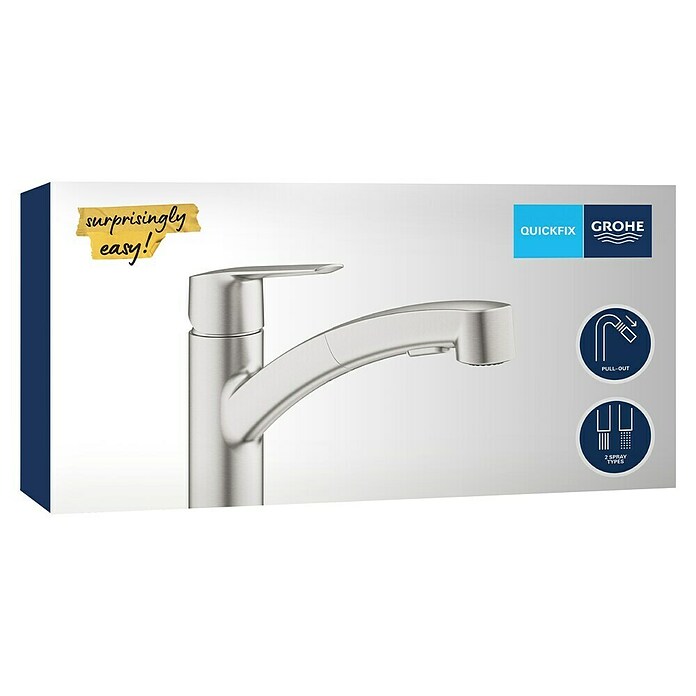Grohe QuickFix Keukenkraan Start (Supersteel RVS look, Zwenkbereik: 90 °) | BAUHAUS