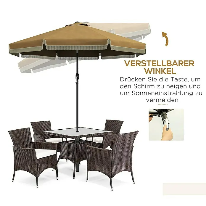 Outsunny Balkonschirm rund mit einstellbarem Neigungswinkel - Khaki, Durchmesser Bespannung: 268 cm